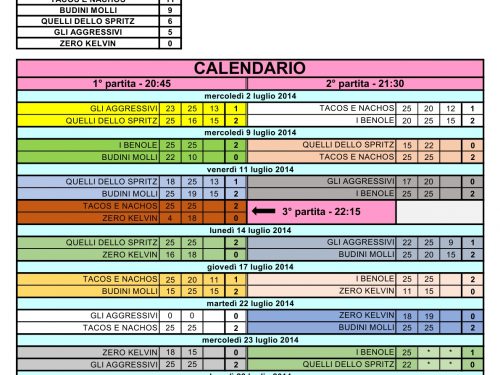 Calendario e Risultati Torneo di Pallavolo 2014